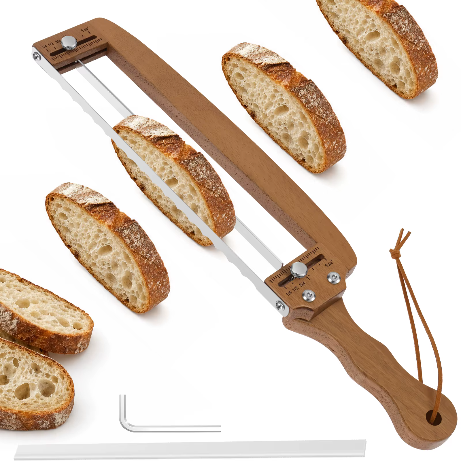 Couteau à pain en bois à épaisseur réglable, couteau manuel pour trancher le pain au levain, outil de découpe pour pains et gâteaux