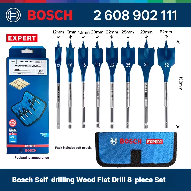 Jeu de forets Bosch EXPERT Self Cut Speed Spade à tige longue pour le travail du bois