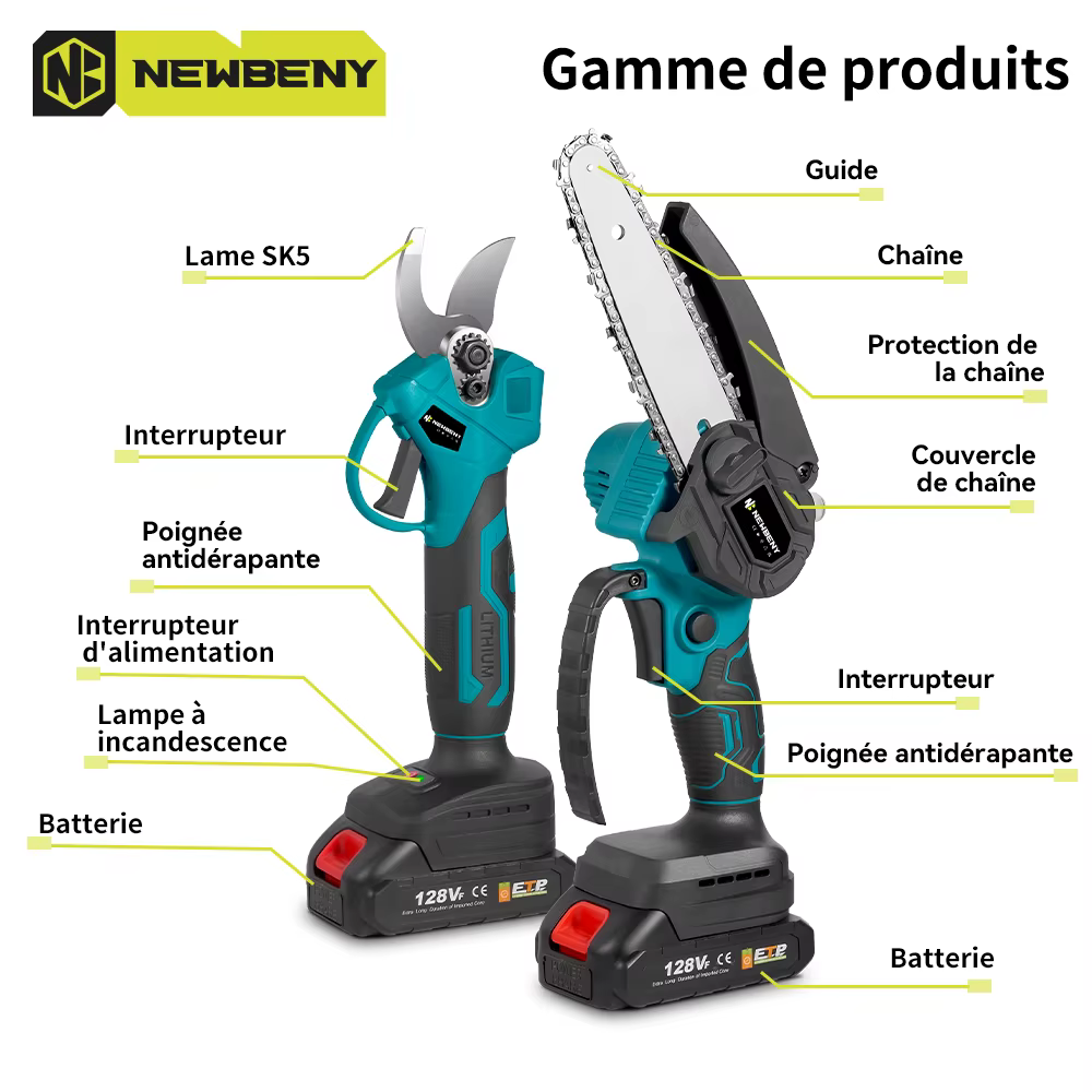 NEWBENY – scie électrique sans balais de 6 pouces + cisailles électriques de 30mm