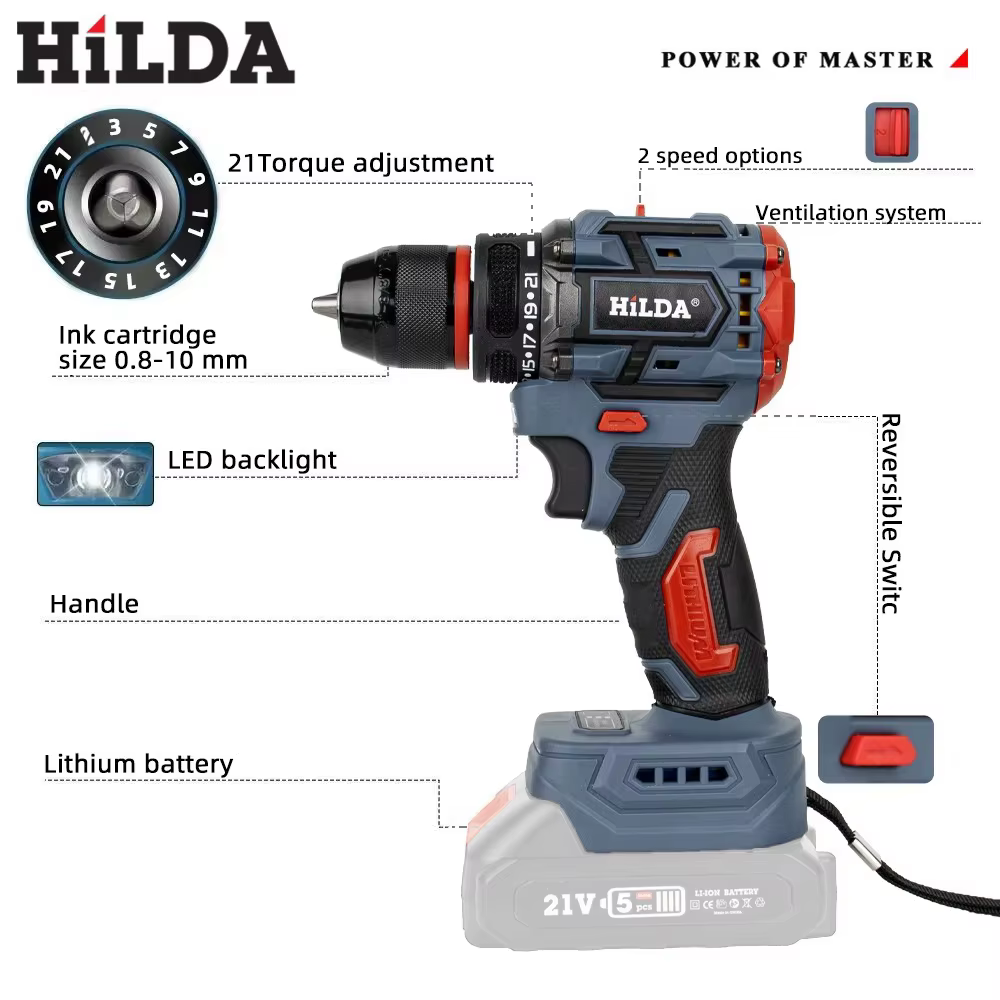 HILDA perceuse électrique professionnelle sans fil