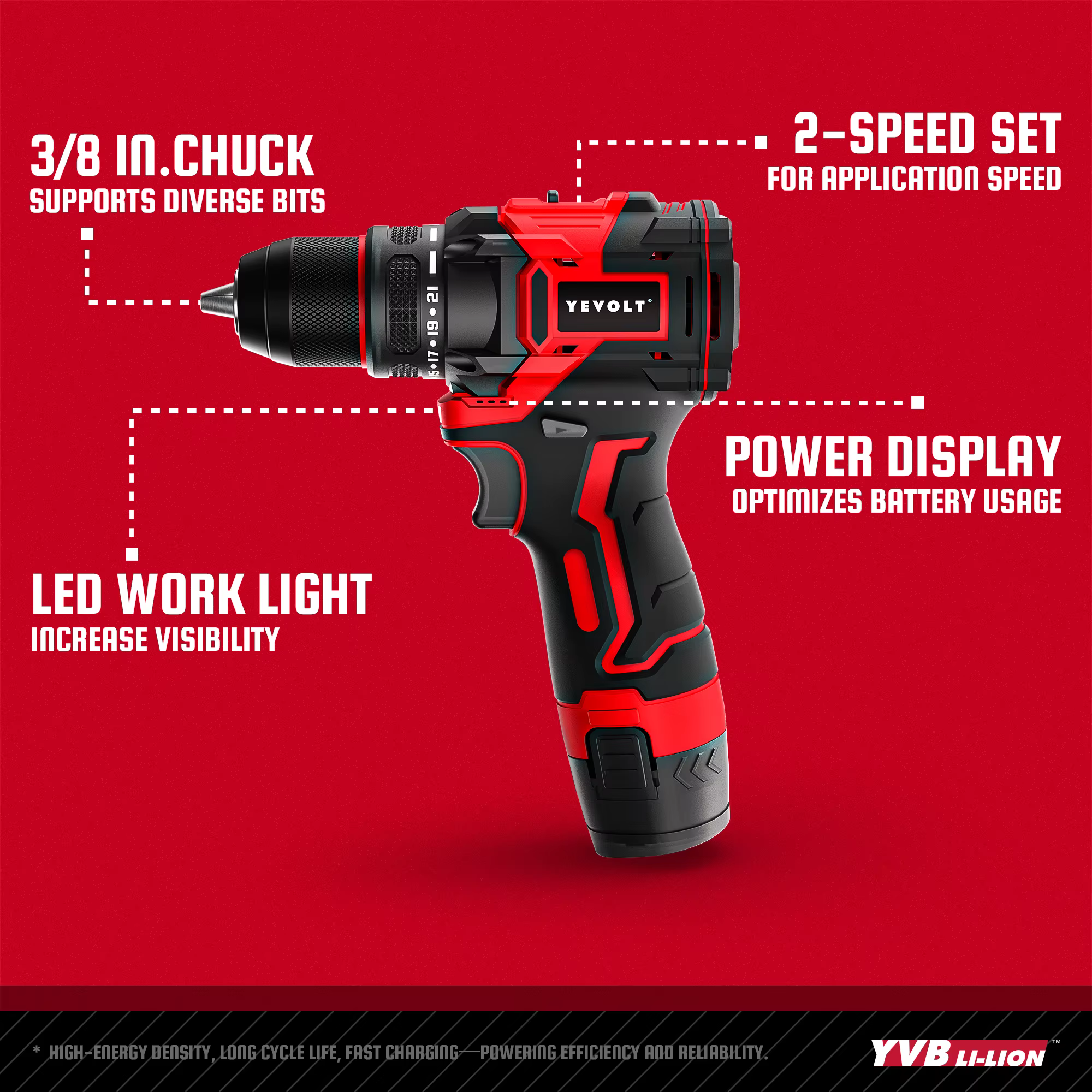 YEVOLT 12V perceuse électrique sans fil sans brosse