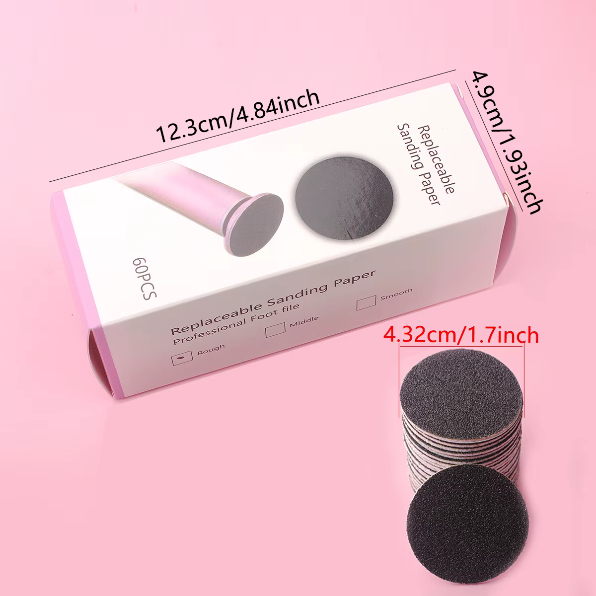 Papier de verre pour peau morte des pieds, 43mm, 60 pièces/boîte, pour lime à ongles électrique, callosités et cuticules, papier de ponçage remplaçable, pédicure professionnelle