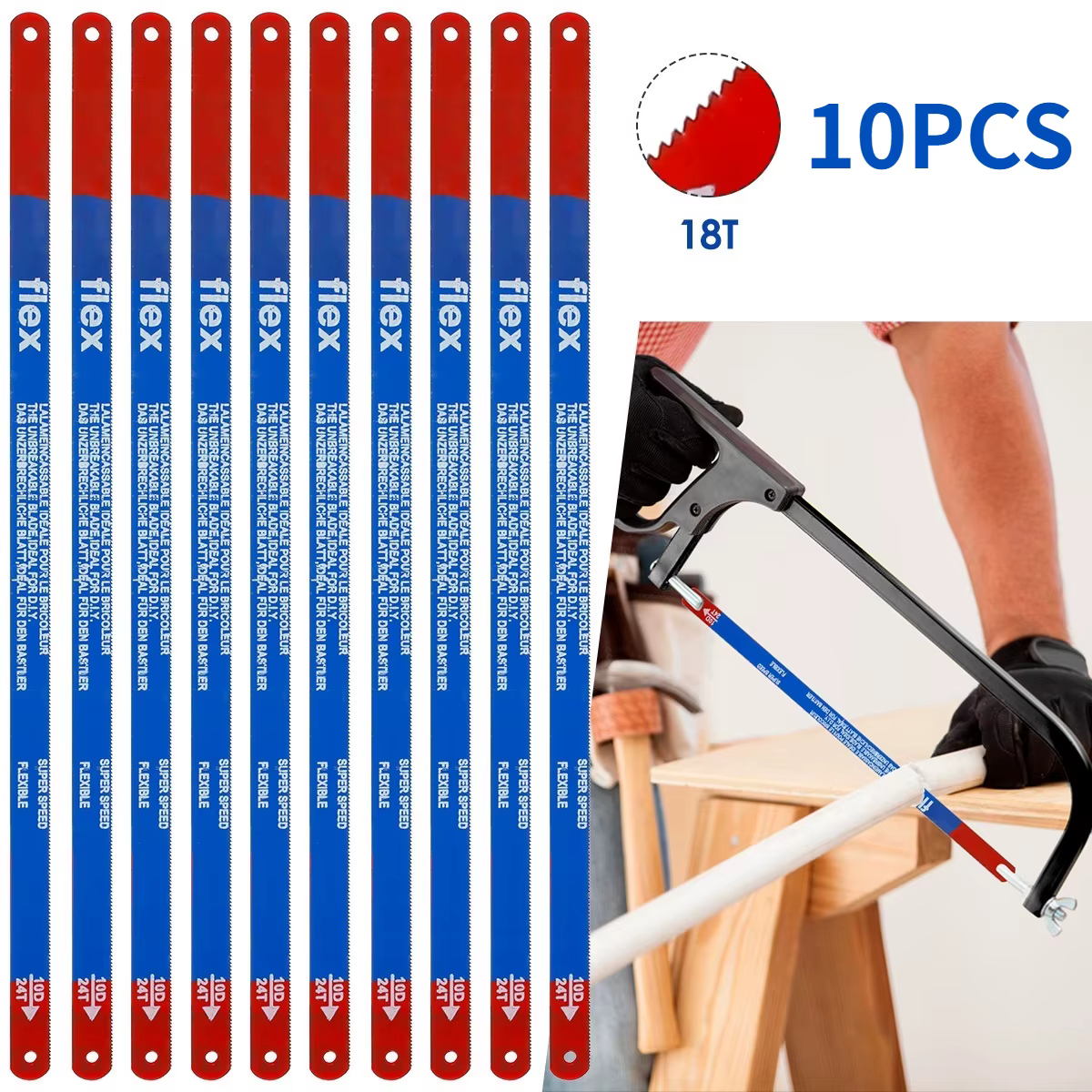 10 pièces lame de scie à métaux 300mm 18 dents lames de scie à main M35 lame de scie sauteuse de remplacement en acier pour la coupe du bois de viande outil de travail du bois