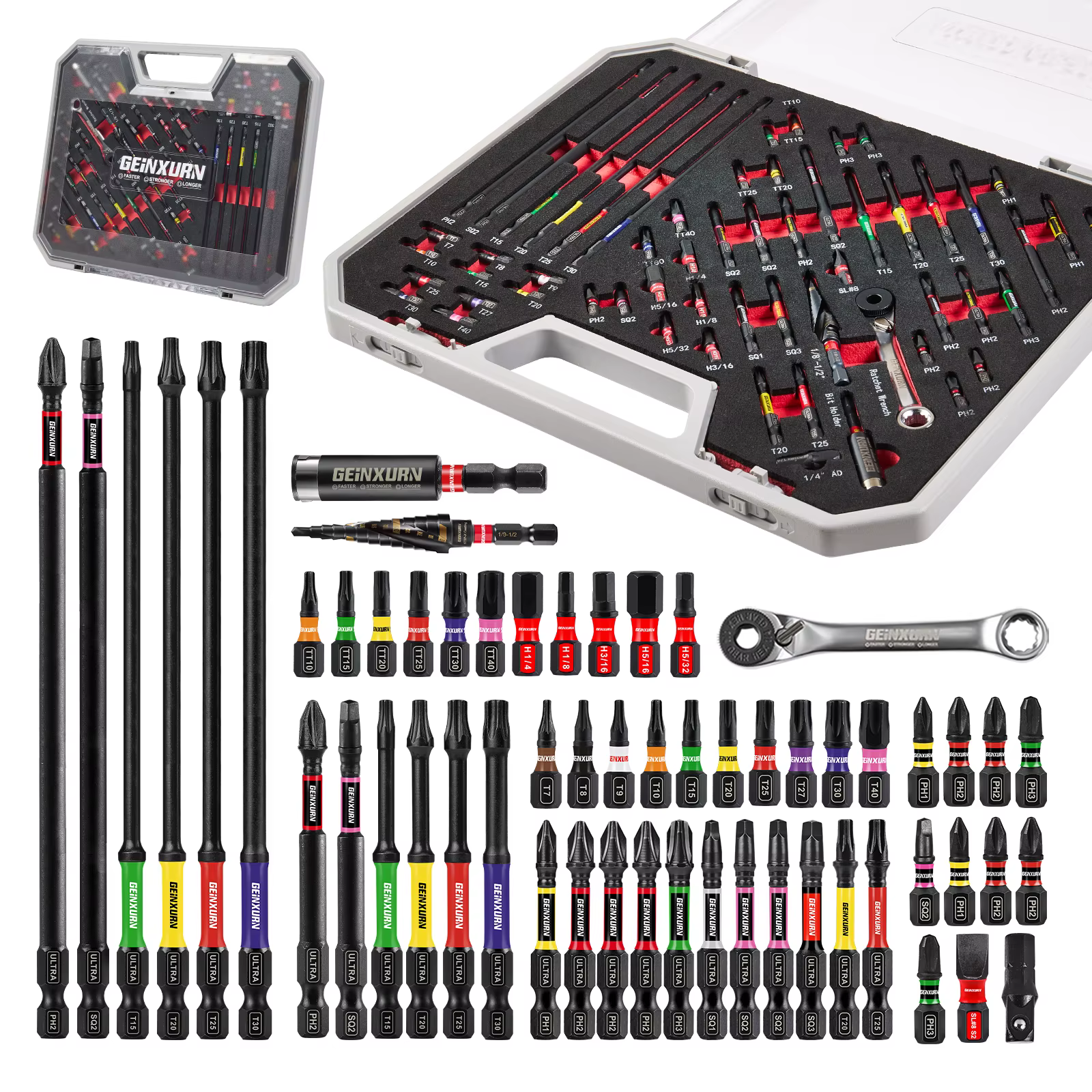 Geinxurn 58 pièces ensemble d'outils emballés avec des embouts de tournevis à percussion