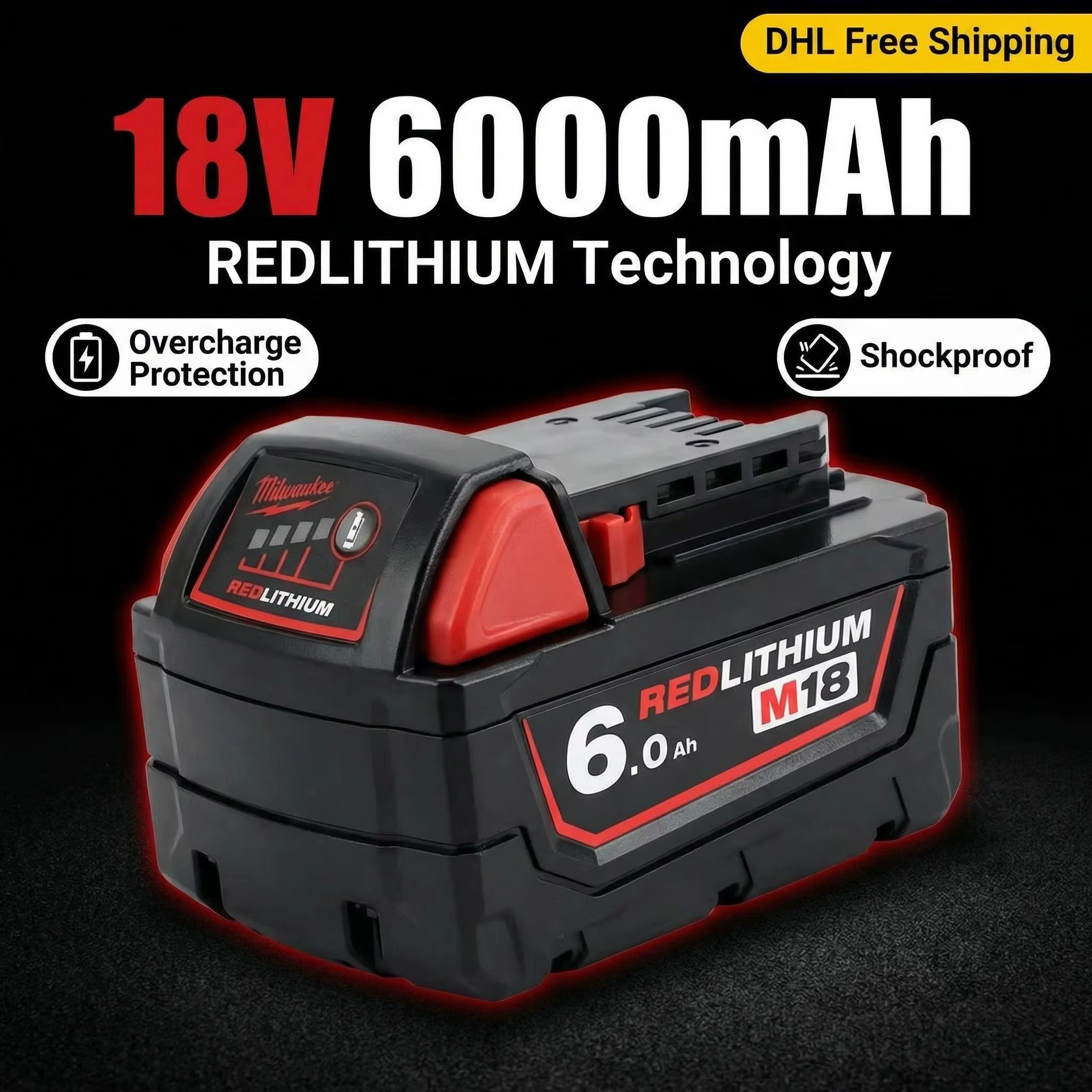 Batterie authentique Milwaukee 18V 6Ah compatible avec les outils sans fil M18 2615-20 2629-20 2641-20 2701-20 & 48-11-1840 48-11-1820