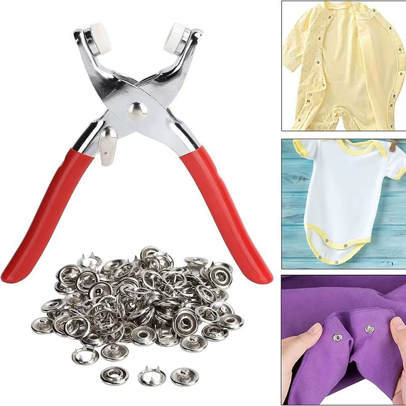Kit de boutons-pression avec pince à pression manuelle, 50 boutons-pression métalliques pour la couture, les travaux manuels, les vêtements et les chapeaux