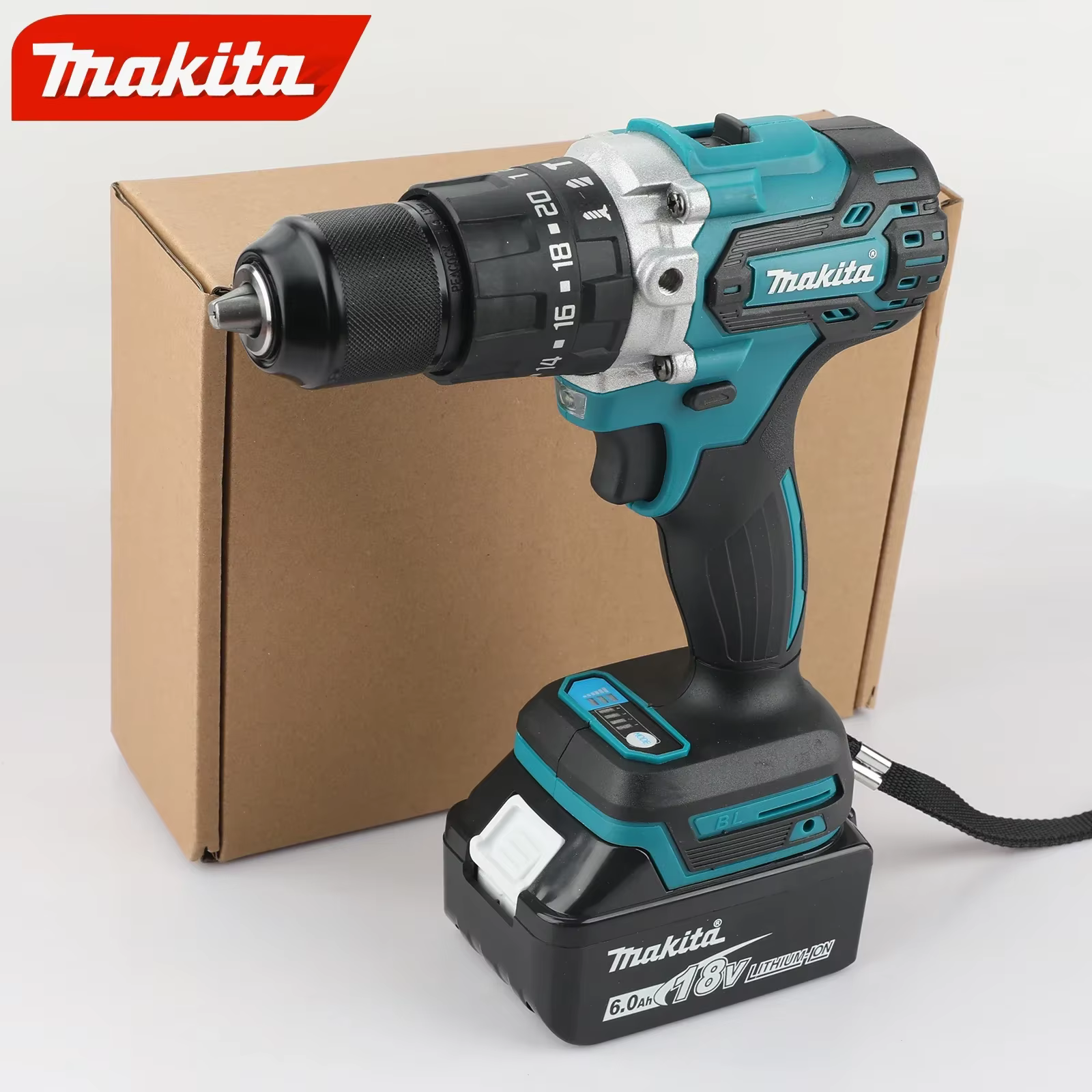 Makita DDF487 Perceuse à percussion électrique sans balais 18V lithium-ion 13mm rouge et noir à couple élevé pour usage domestique