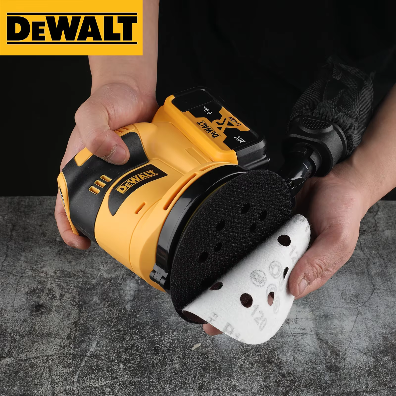 Ponceuse orbitale DEWALT pour batterie 18V/20V avec aspiration des poussières pour le polissage du bois intensif en construction et en atelier