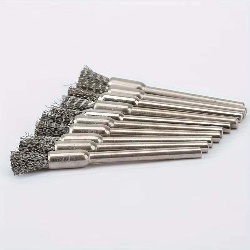 10 brosses métalliques en acier inoxydable avec manche de 3
