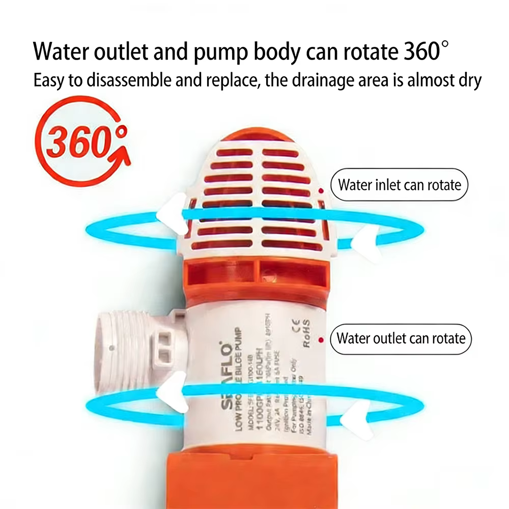 Pompe à eau multifonctionnelle pour yacht, type étroit, horizontale, automatique, pompe de cale, pompe à eau, drainage commandé par capteur, DC 12V/24V