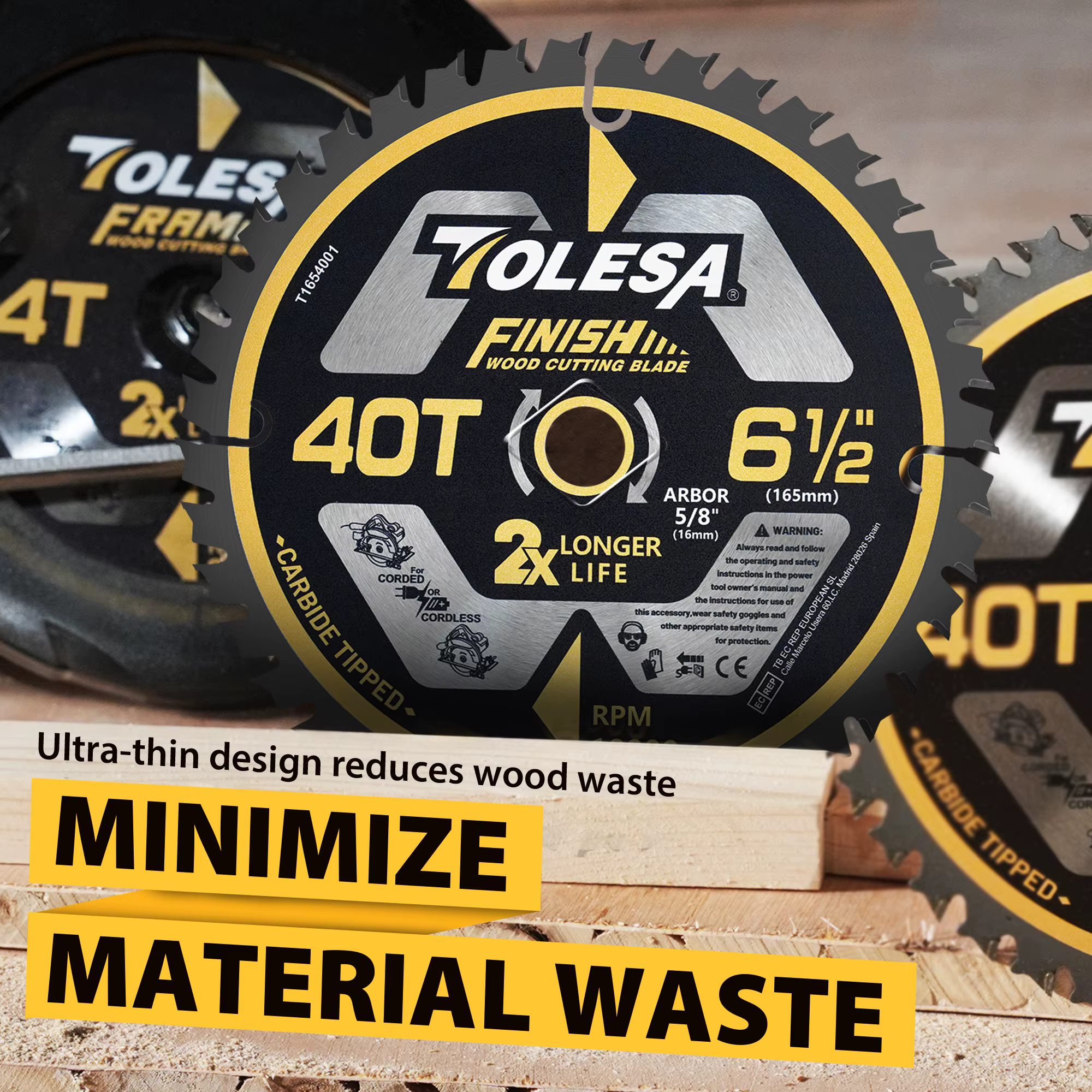 TOLESA Lot de 3 lames de scie circulaire de 6-1/2 po (40T / 60T) pour la découpe du bois