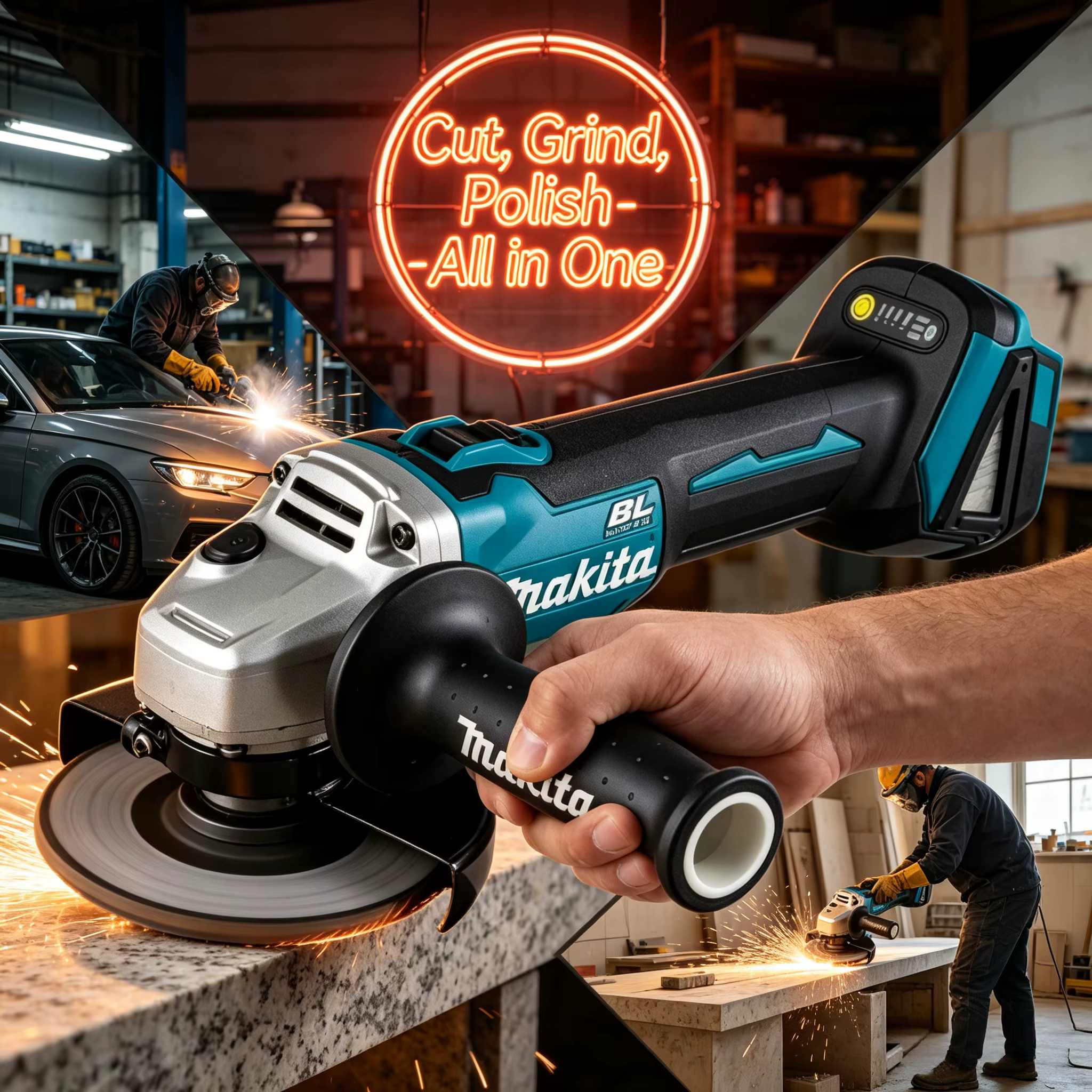Meuleuse d'angle électrique rechargeable Makita 18V DGA404 : outil haute puissance sans balais de 125 mm pour la découpe et le polissage (unité nue)