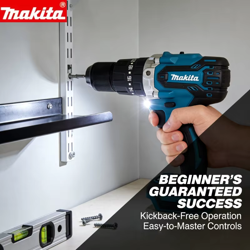 Perceuse-visseuse sans fil Makita DDF487 18V - Perceuse manuelle rechargeable sans balais de 13 mm avec lumière LED pour le bricolage et l'usage domestique (outil seul)