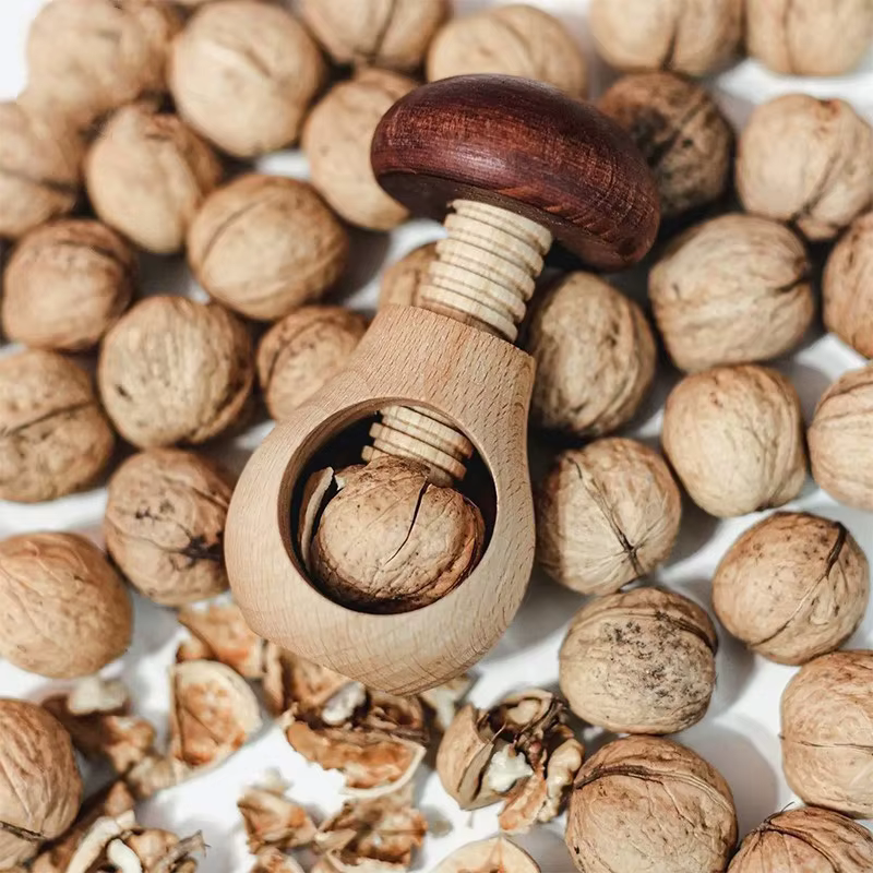 Casse-noisette créative en forme de champignon, coque en bois de noyer, Clip desserrage, écrou facile à craquer, outil d'ouverture de coque réglable