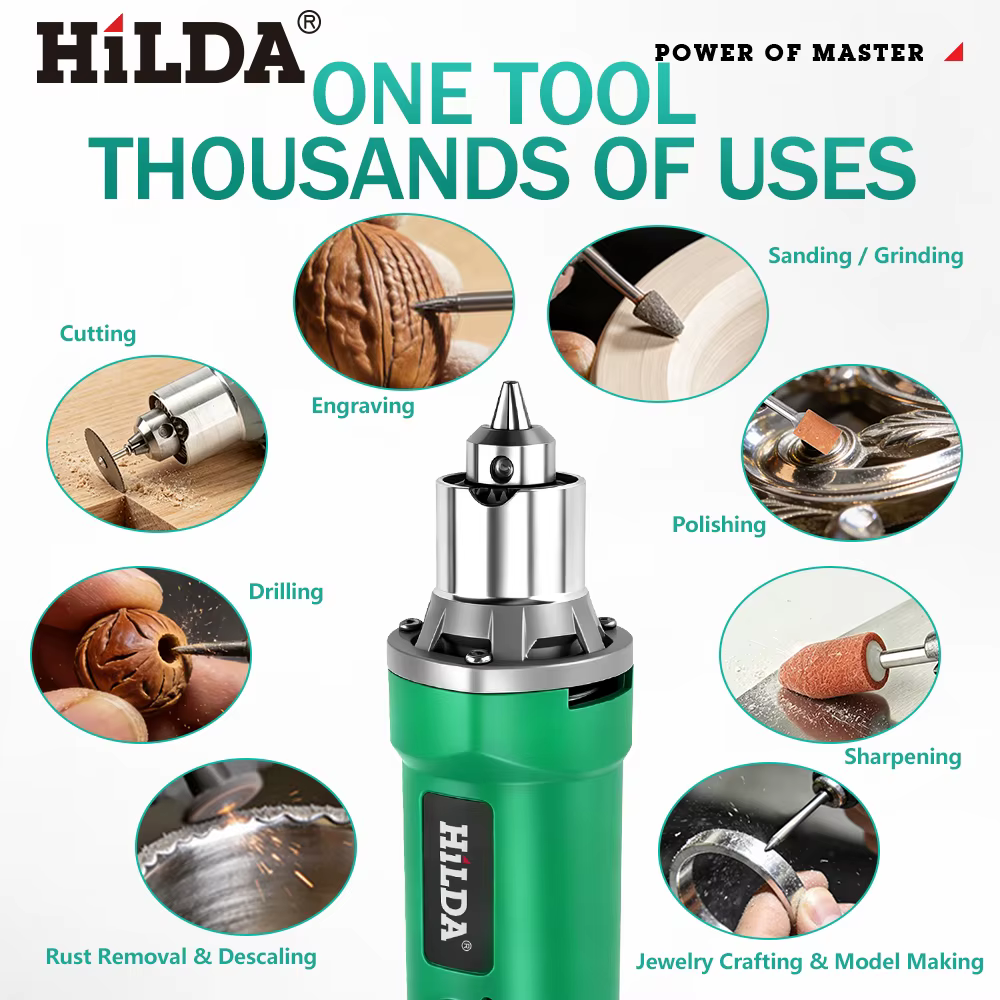 HILDA 500W vert graveur perceuse électrique 6 positions vitesse Variable haute puissance travail du bois outils rotatifs ensemble meuleuse polissage