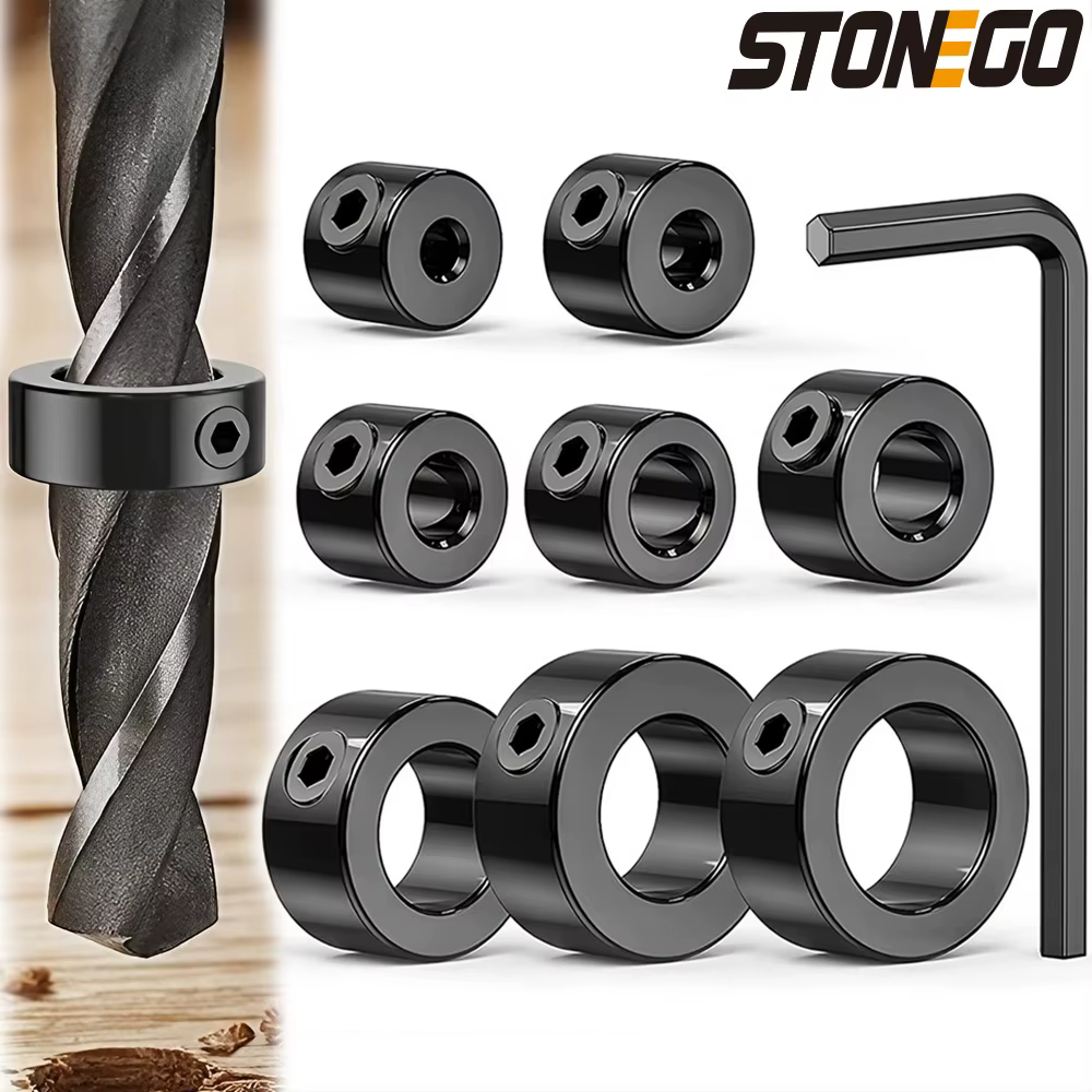 STONEGO 8 anneaux d'arrêt de profondeur de foret – colliers réglables de 3 à 16 mm