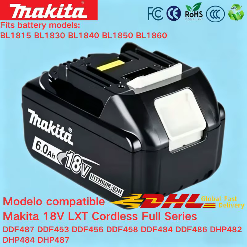 Batterie haute capacité authentique Makita 18V 6.0Ah pour perceuse à main sans balais 18V DDF487