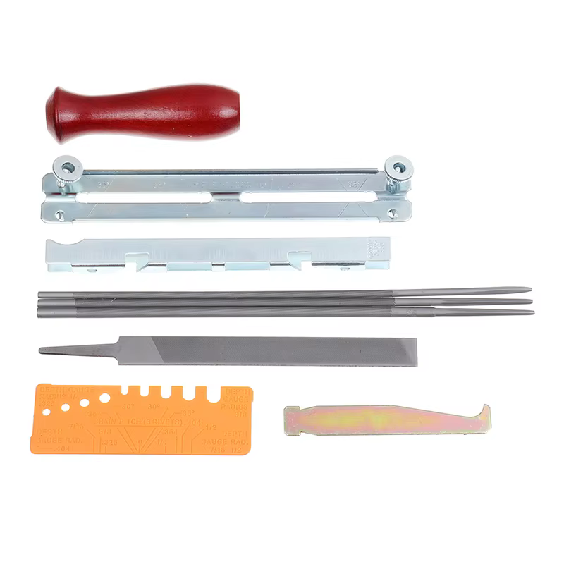 Kit d'affûtage de scie à chaîne professionnelle, ensemble d'outils, manche en bois dur, barre de guidage de fichiers ronde/plate, outils d'affûtage de fichiers 10-12 pièces