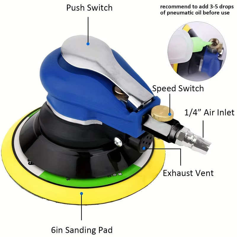 Ponceuse pneumatique portable 1 pièce - Utilisation compacte à une main avec vitesse réglable et échappement anti-bruit