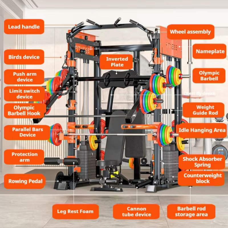 Machine Smith multifonctionnelle pour entraînement complet, grand équipement de fitness, cadre de poussée pour squats profonds, personnalisable