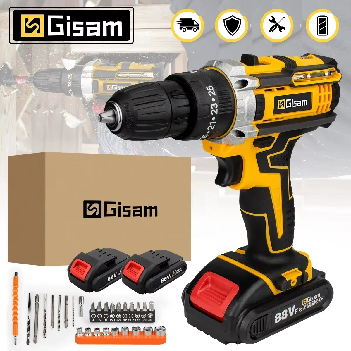 Gami 25 + 3 tournevis électrique couple 2 vitesses perceuse