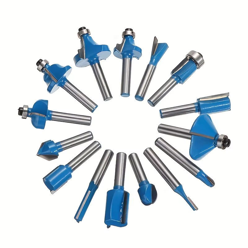 Jeu d'embouts de routeur professionnels 15 pièces 1/4 "avec 3 adaptateurs-outils de coupe du bois en carbure