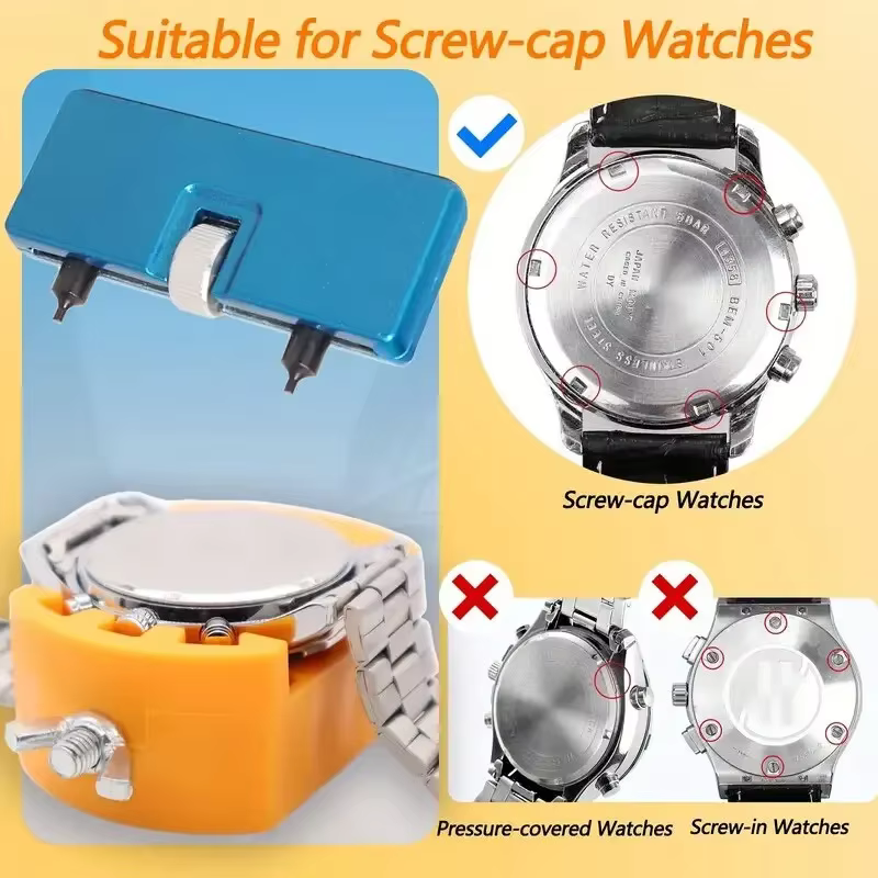 Kit de remplacement de batterie de montre, clé de retrait arrière pour rotation, ouvre-boîtier à couvercle ouvert, montre avec dissolvant d'entretien arrière de montre