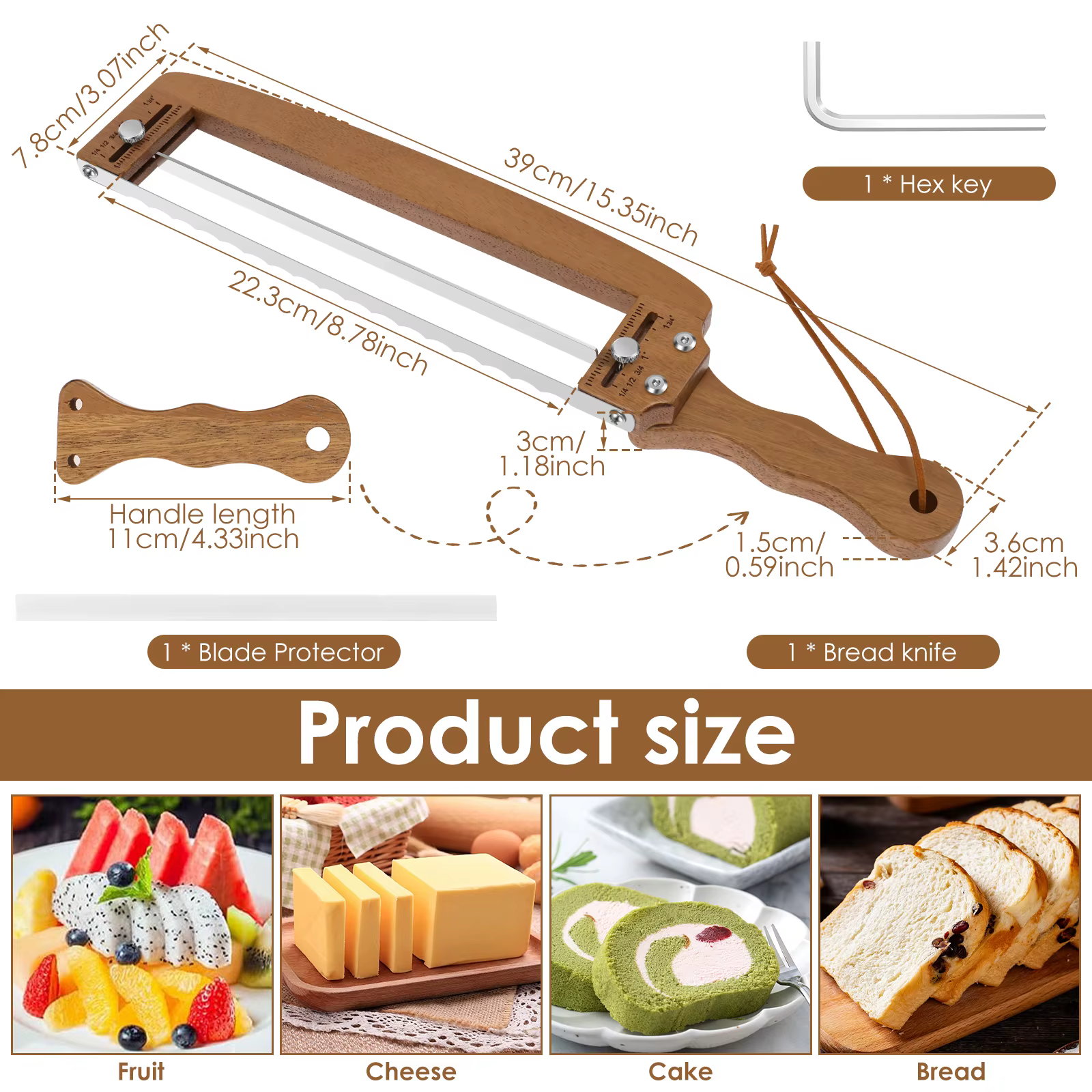 Couteau à pain en bois à épaisseur réglable, couteau manuel pour trancher le pain au levain, outil de découpe pour pains et gâteaux