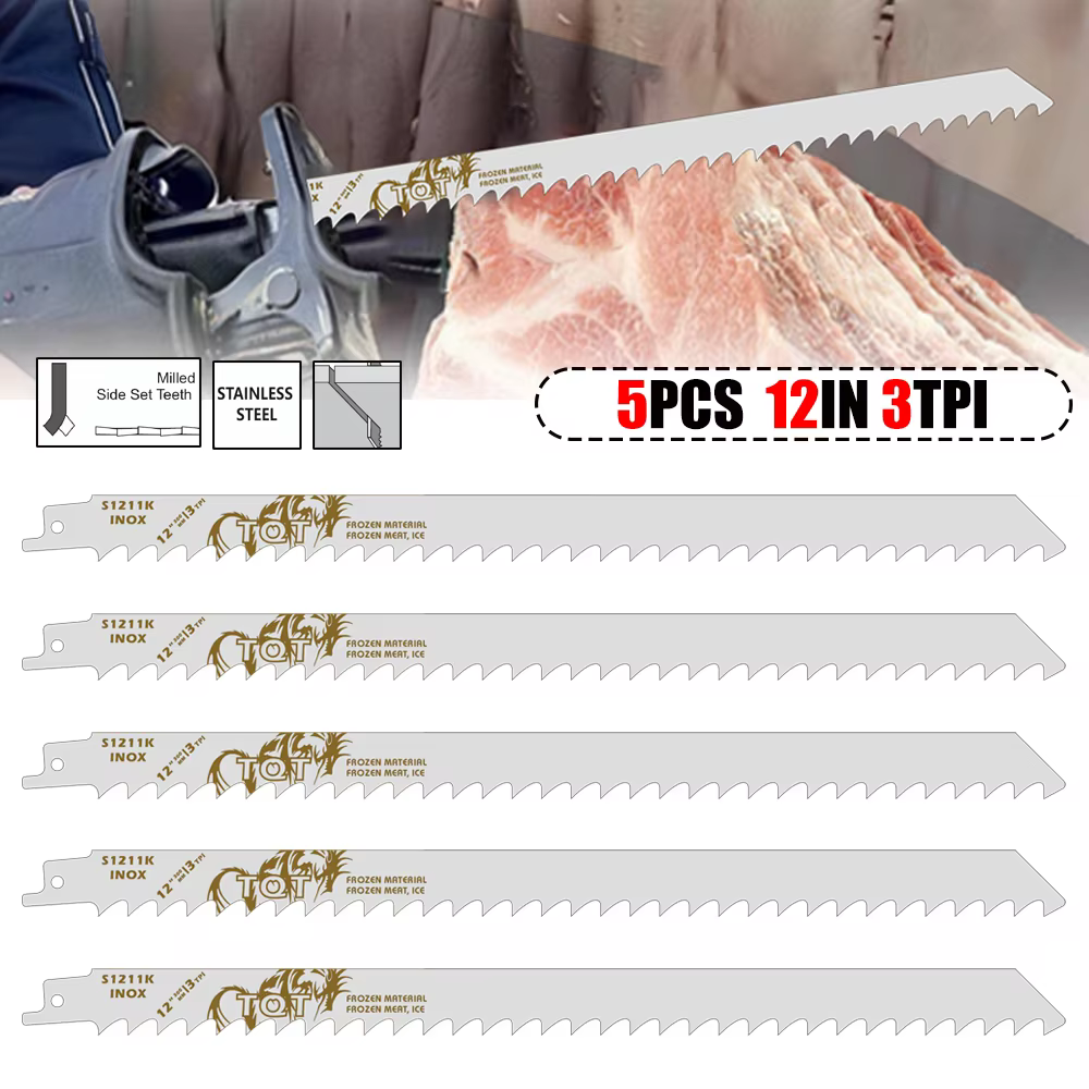 Lame de scie sauteuse en acier inoxydable de qualité alimentaire 12 po 3Tpi S1211K pour la découpe de os congelés – Performance de coupe plus fluide