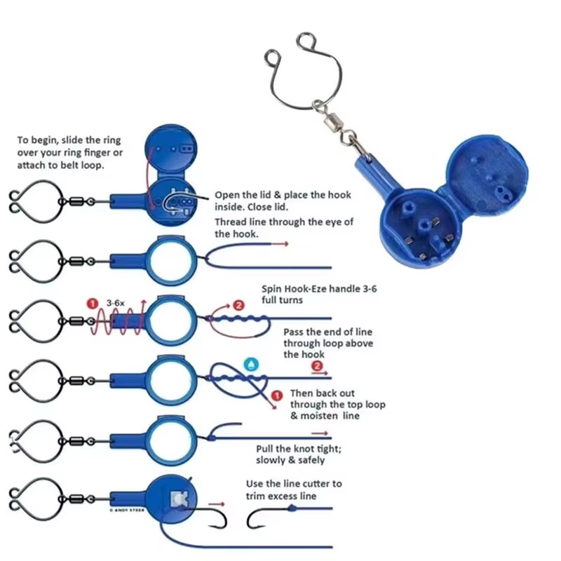5 gadgets de pêche : Outils de montage d'hameçons en acier inoxydable de couleurs aléatoires, faciles à utiliser pour les pêcheurs, outil multifonctionnel de montage rapide d'hameçons (outil de montag