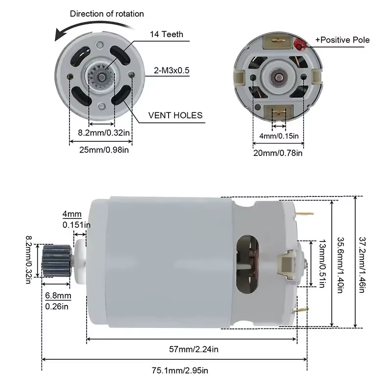 Moteur 21V à balais 14 dents adapté aux accessoires d'outils électriques pour mini-tronçonneuses sans fil de 4/6 pouces