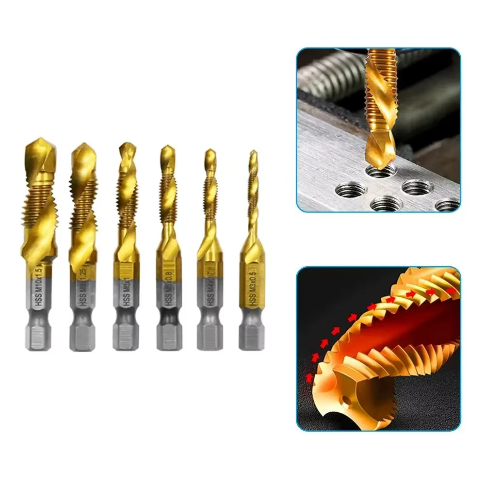 Perceuse HSS multifonctionnelle, taraudage, robinet en spirale intégré, perceuse électrique à main, outil de taraud, Machine à chanfrein, robinet Composite 6 pièces