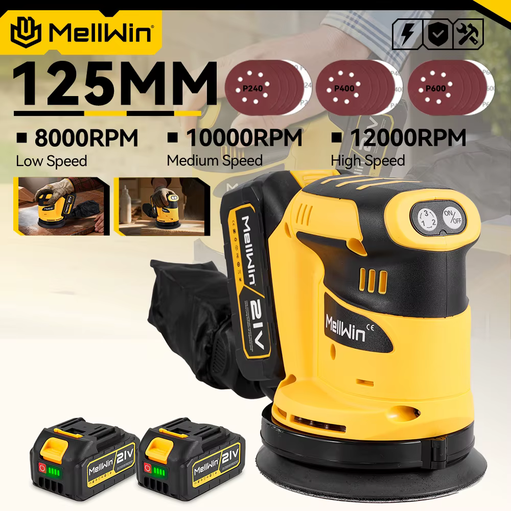 MELLWIN ponceuse électrique sans fil 3 vitesses réglable ponçage orbital Machine de polissage outil de travail du bois pour Makita 18V batterie broche