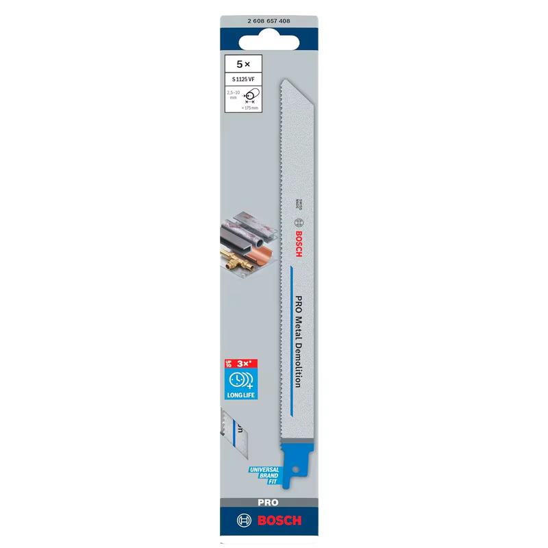 BOSCH 2608657408 S1125VF PRO Lame de démolition en métal, 5 pièces, coupe lisse, longue durée de vie, robuste, épaisse, accessoires pour outils de scie sabre