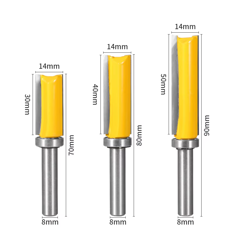 Mèche de routeur droite guidé à roulement à tige de 8 mm - Coupe-bordure affleurante de 14 mm de diamètre pour la copie de modèles et le profilage des bords