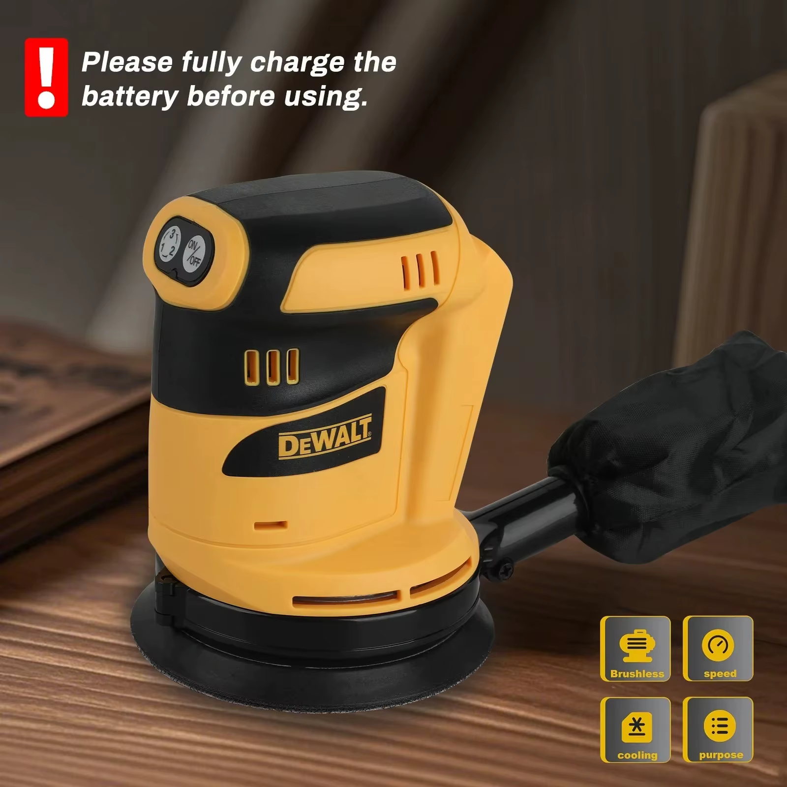 Ponceuse orbitale DEWALT pour batterie 18V/20V avec aspiration des poussières pour le polissage du bois intensif en construction et en atelier