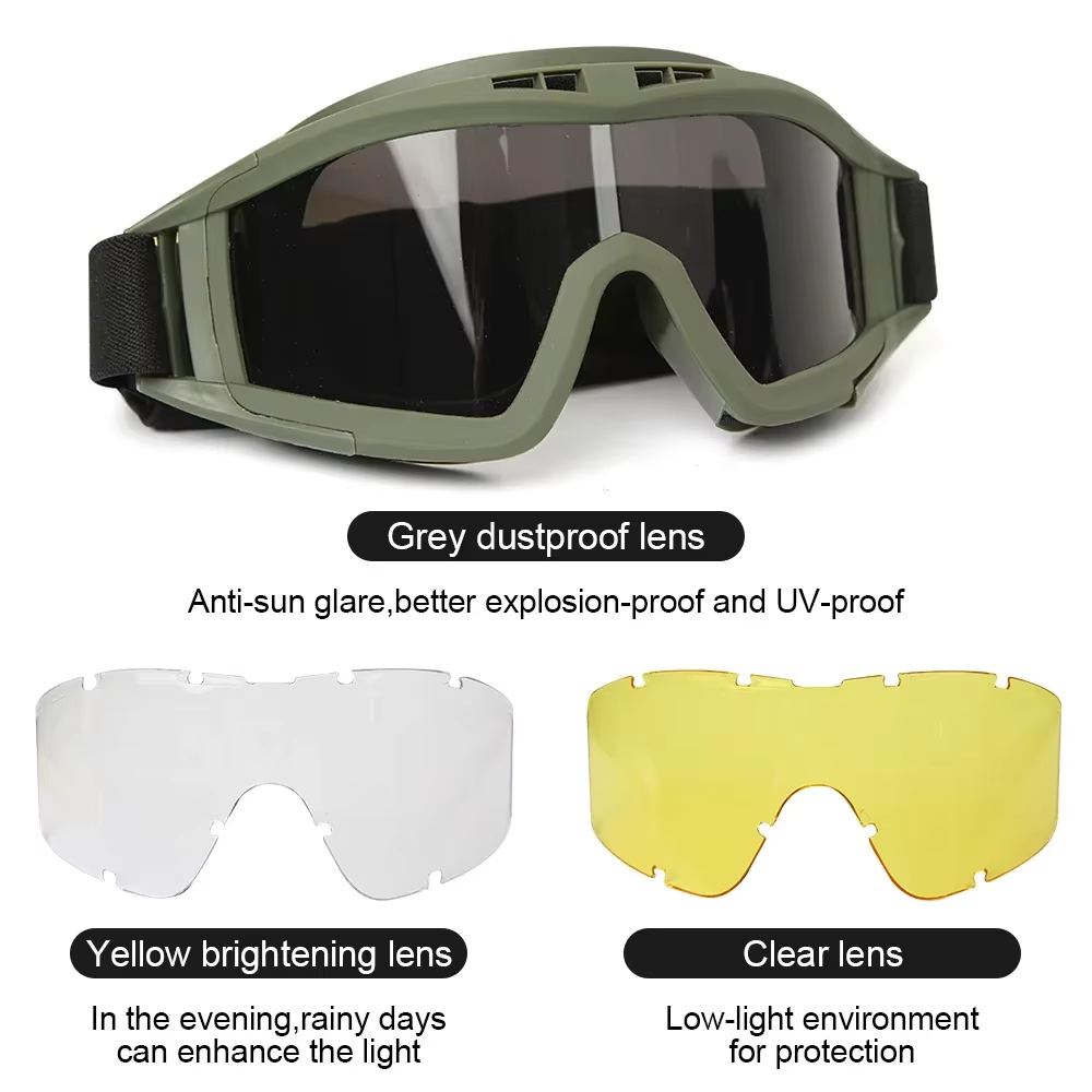 Nouveau Lunettes tactiques Airsoft 3 lentilles coupe-vent anti-poussière tir Motocross moto lunettes d'alpinisme CS Protection sûre