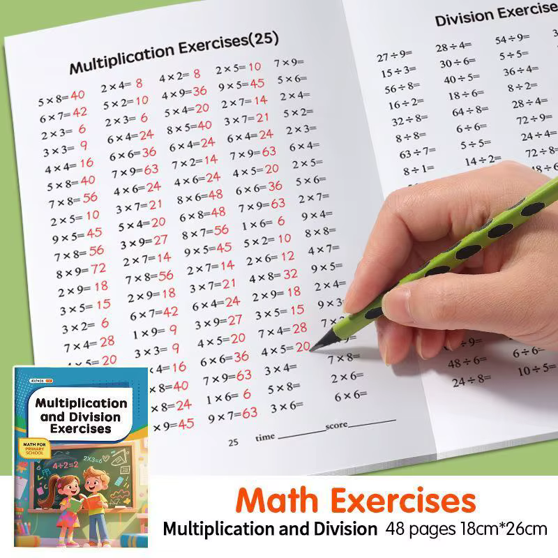 Cahier d'exercices de mathématiques sur la multiplication et la division pour enfants, pour améliorer les compétences de calcul et développer la pensée logique