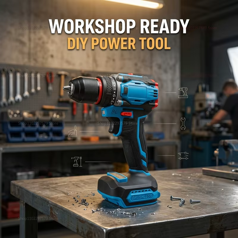 Perceuse et visseuse sans fil 18V, outil électrique à percussion pour projets de bricolage à domicile et au garage, batterie non incluse