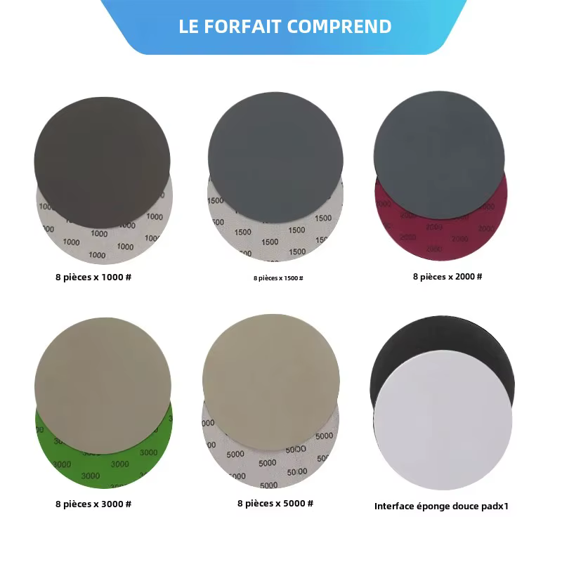 40 pièces 6 pouces disque de ponçage sec et humide grains assortis crochet boucle papier de verre 150mm avec tampon d'interface pour ponceuse meuleuse polissage