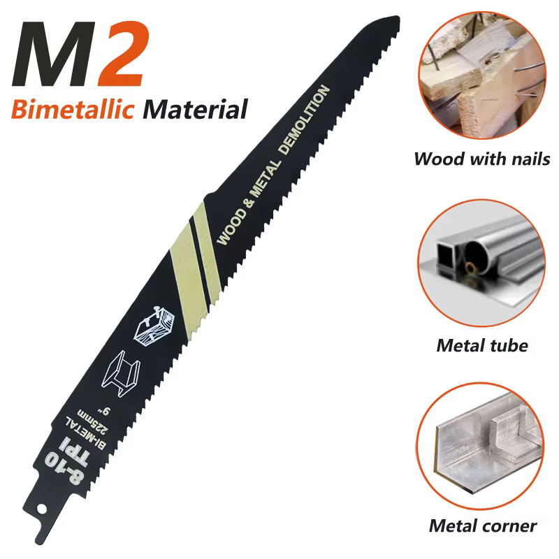 Lame de scie alternative bimétallique 9 pouces (225mm), 8-10TPI M2, découpe de matériaux pour clous en bois, Tube métallique, 1 pièce