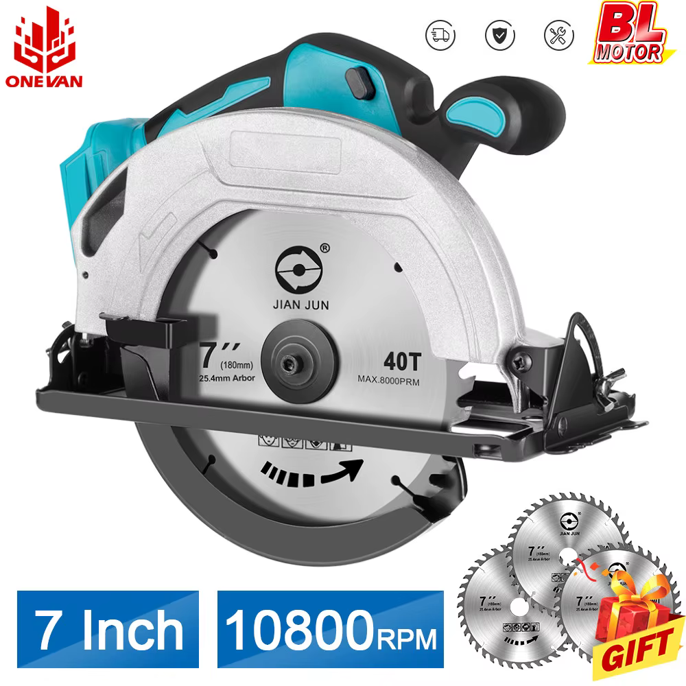ONEVAN 180mm 7 pouces scie circulaire électrique sans brosse bois réglable sans fil