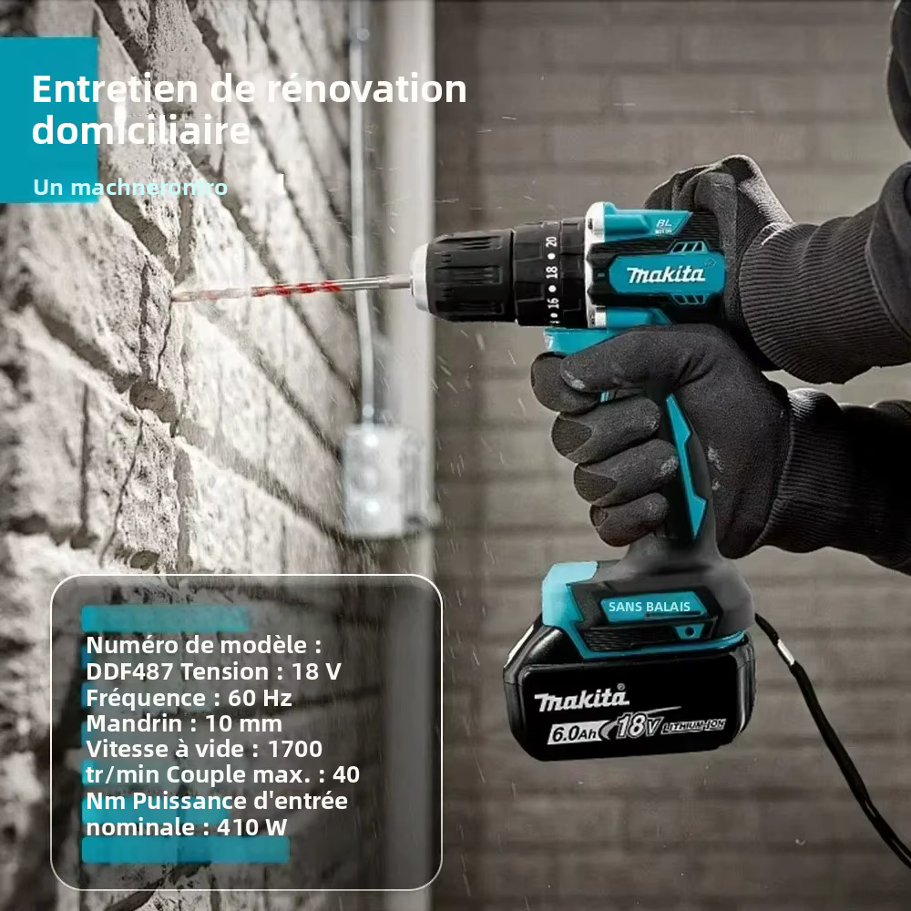 Makita 100% Original DDF487 Perceuse-visseuse sans fil 18V, visseuse à percussion électrique sans balais, outil électrique rechargeable