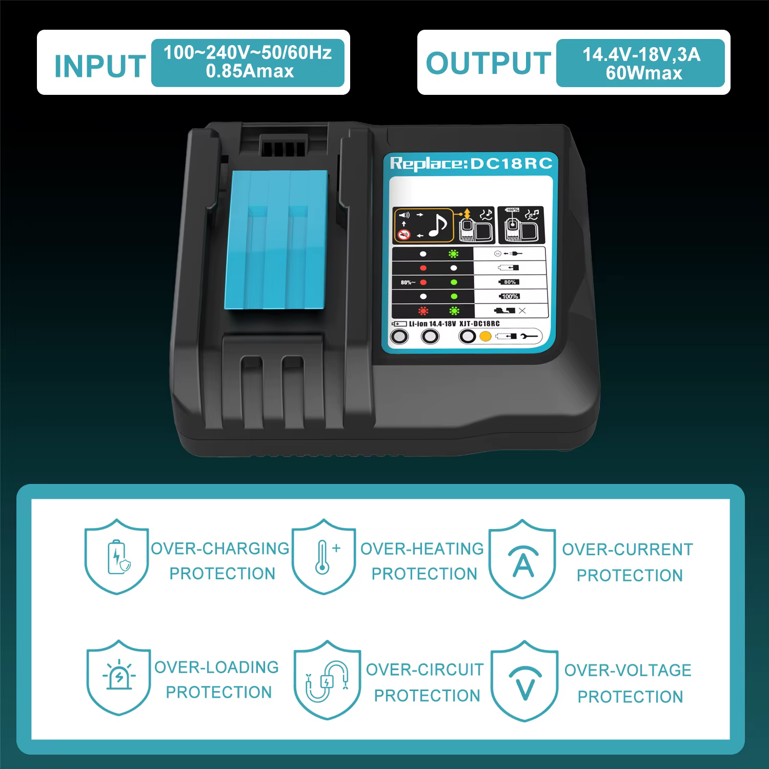 Chargeur de batterie Li-ion DC18RC pour Makita 18V BL1830 BL1815 14.4V BL1430