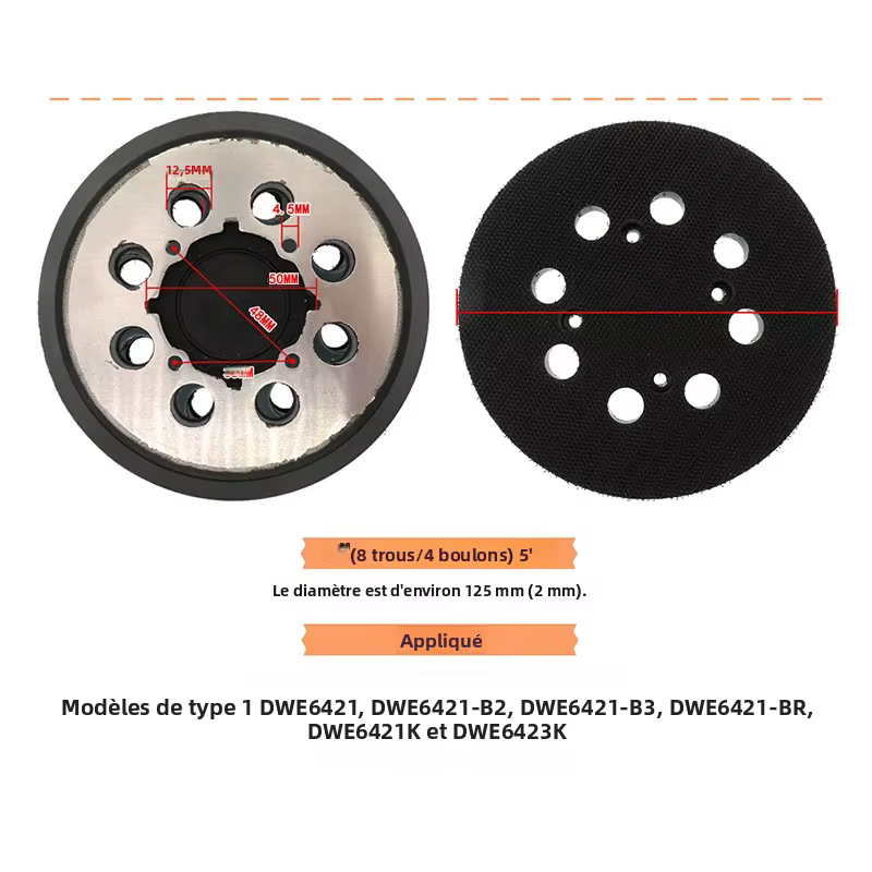Plaque de support de ponçage auto-agrippante 8 trous 125 mm (5 pouces) pour ponceuse excentrique – Qualité supérieure pour outils électroportatifs