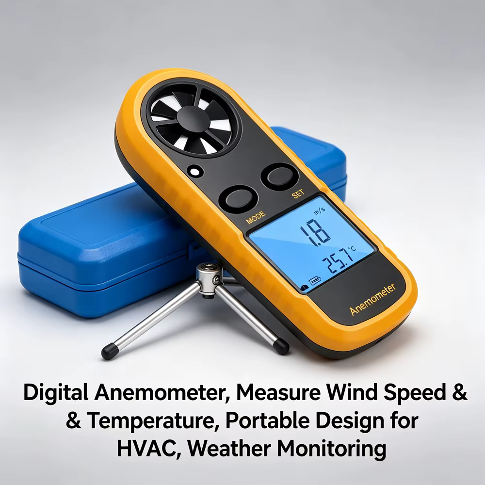 Anémomètre numérique portable avec affichage de la température et rétroéclairage LCD pour la navigation en plein air, les drones et les tests CVC