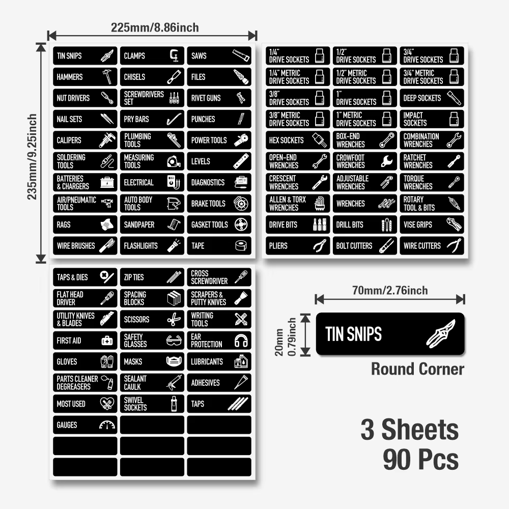 Étiquettes pour boîte à outils