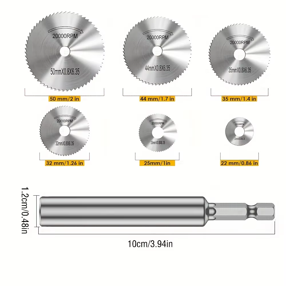 Disque de coupe HSS pour outil rotatif à tige hexagonale de 1/4 po