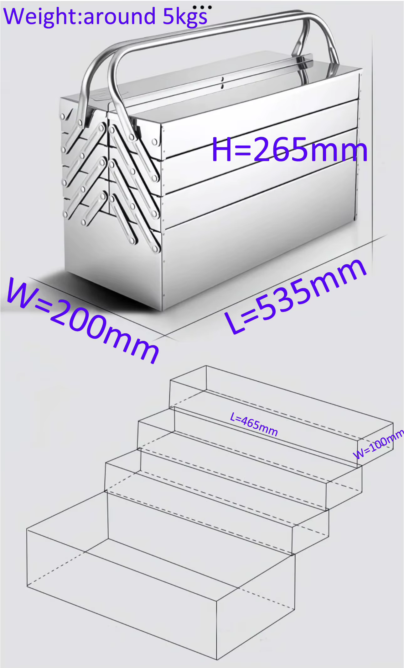 Boîte à outils en acier inoxydable à 4 couches