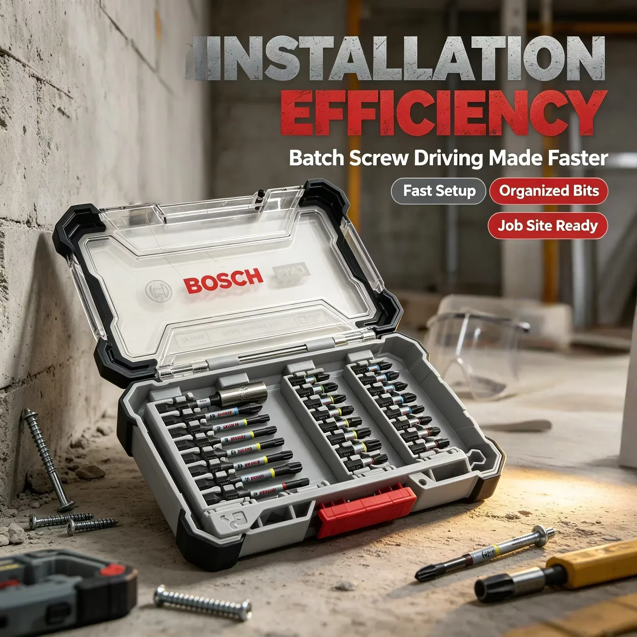 Jeu de 24 embouts de tournevis à percussion magnétiques BOSCH PRO pour perceuse